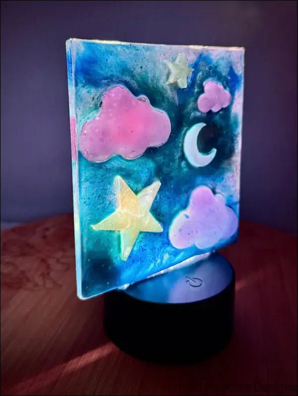 Captivating Night Sky Nightlight with Pink Clouds and Yellow Stars - Light