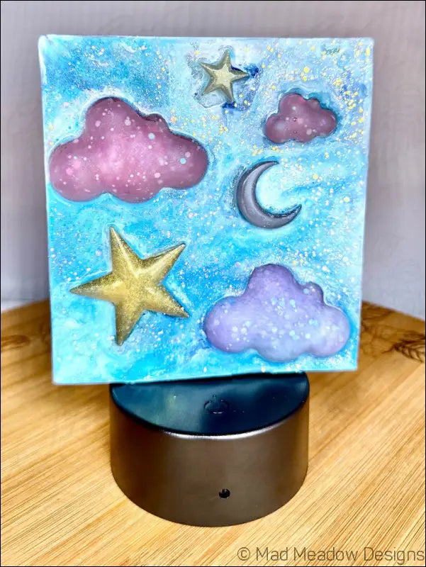 Captivating Night Sky Nightlight with Pink Clouds and Yellow Stars - Light