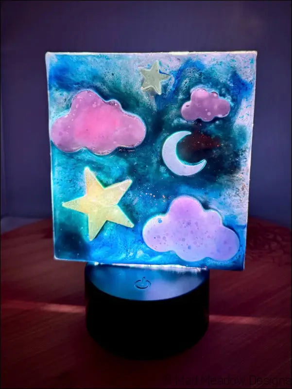 Captivating Night Sky Nightlight with Pink Clouds and Yellow Stars - Light