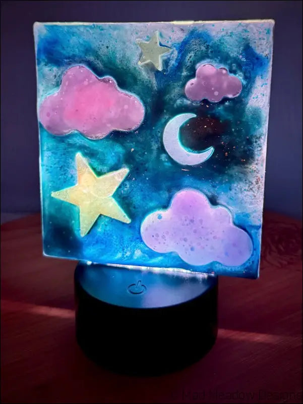 Captivating Night Sky Nightlight with Pink Clouds and Yellow Stars - Light