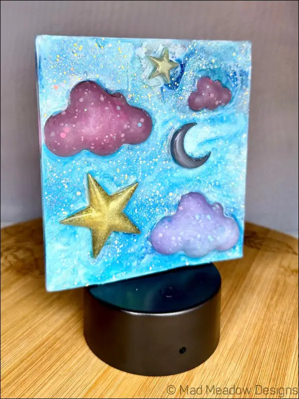 Captivating Night Sky Nightlight with Pink Clouds and Yellow Stars - Light