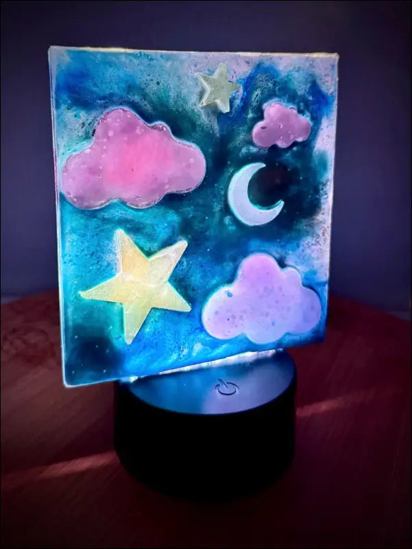 Captivating Night Sky Nightlight with Pink Clouds and Yellow Stars - Light
