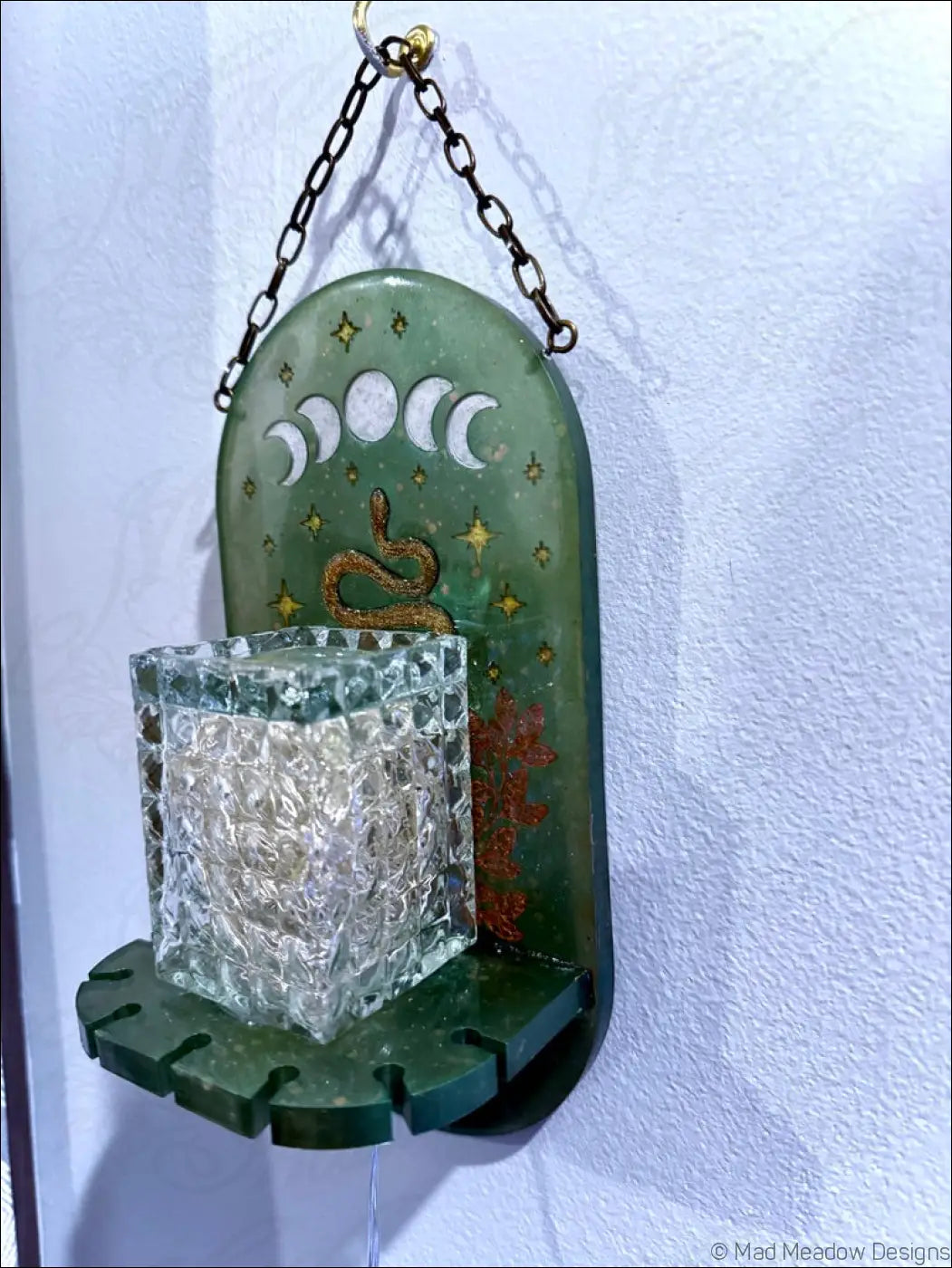 Mystical Green & Golden Snake Hanging Wall Light Necklace Holder - Light
