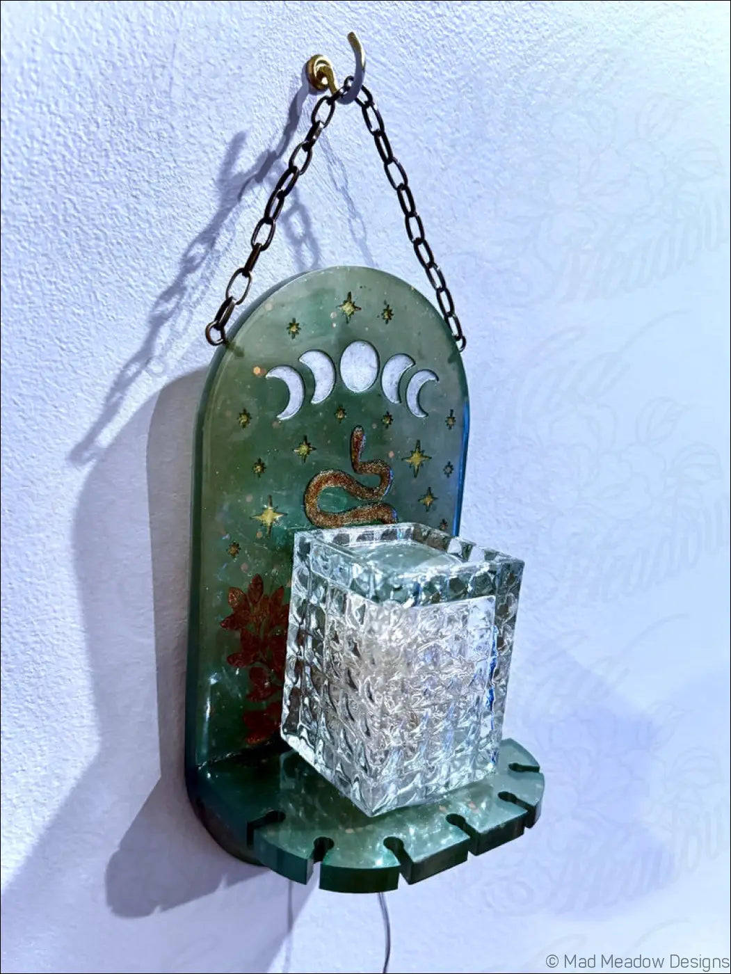 Mystical Green & Golden Snake Hanging Wall Light Necklace Holder - Light