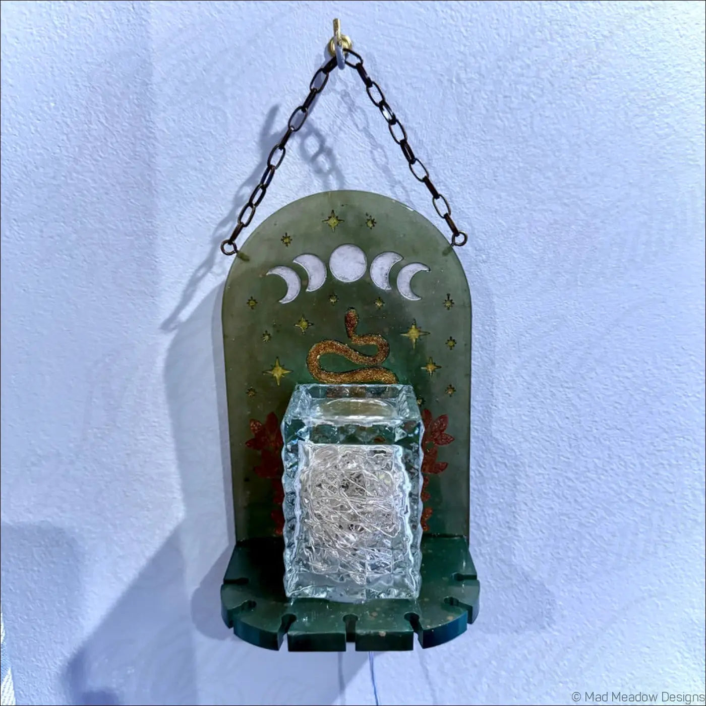 Mystical Green & Golden Snake Hanging Wall Light Necklace Holder - Light