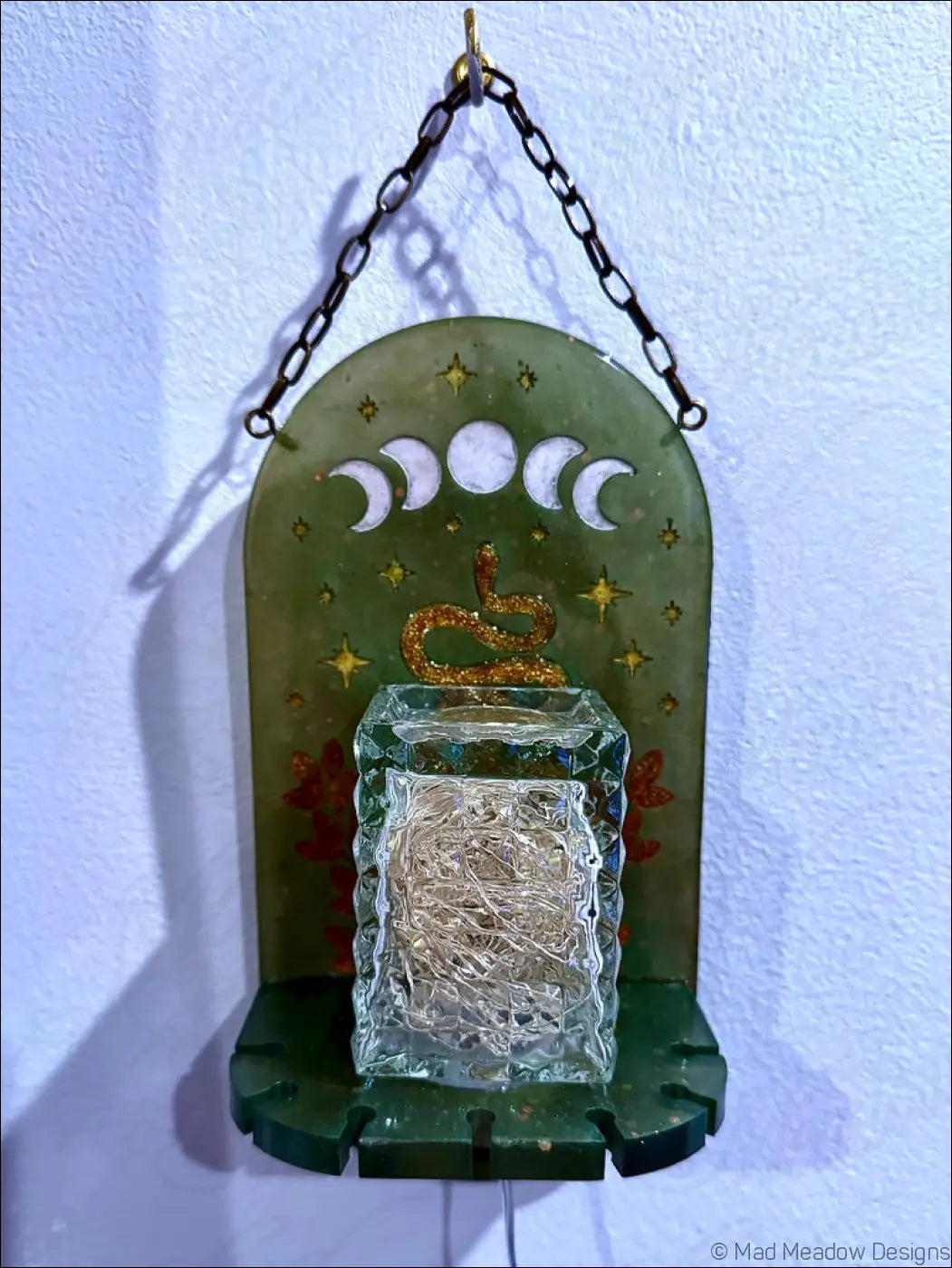 Mystical Green & Golden Snake Hanging Wall Light Necklace Holder - Light