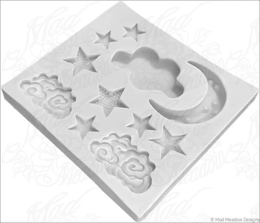 Celestial Moon Stars and Clouds Silicone Molds 6 Pieces
