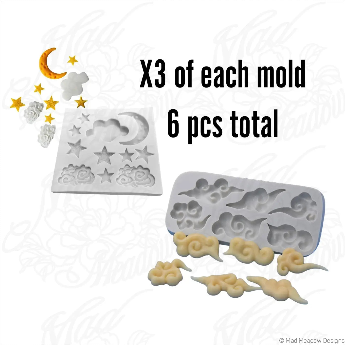 Celestial Moon Stars and Clouds Silicone Molds 6 Pieces