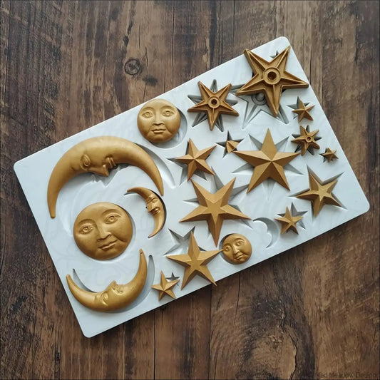 Celestial Moon Stars Silicone Molds 4 Pieces Fondant Candy Chocolate Resin