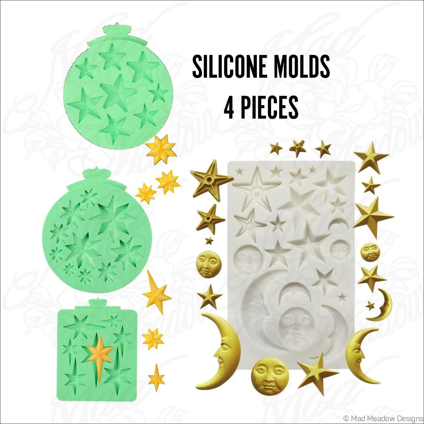 Celestial Moon Stars Silicone Molds 4 Pieces Fondant Candy Chocolate Resin