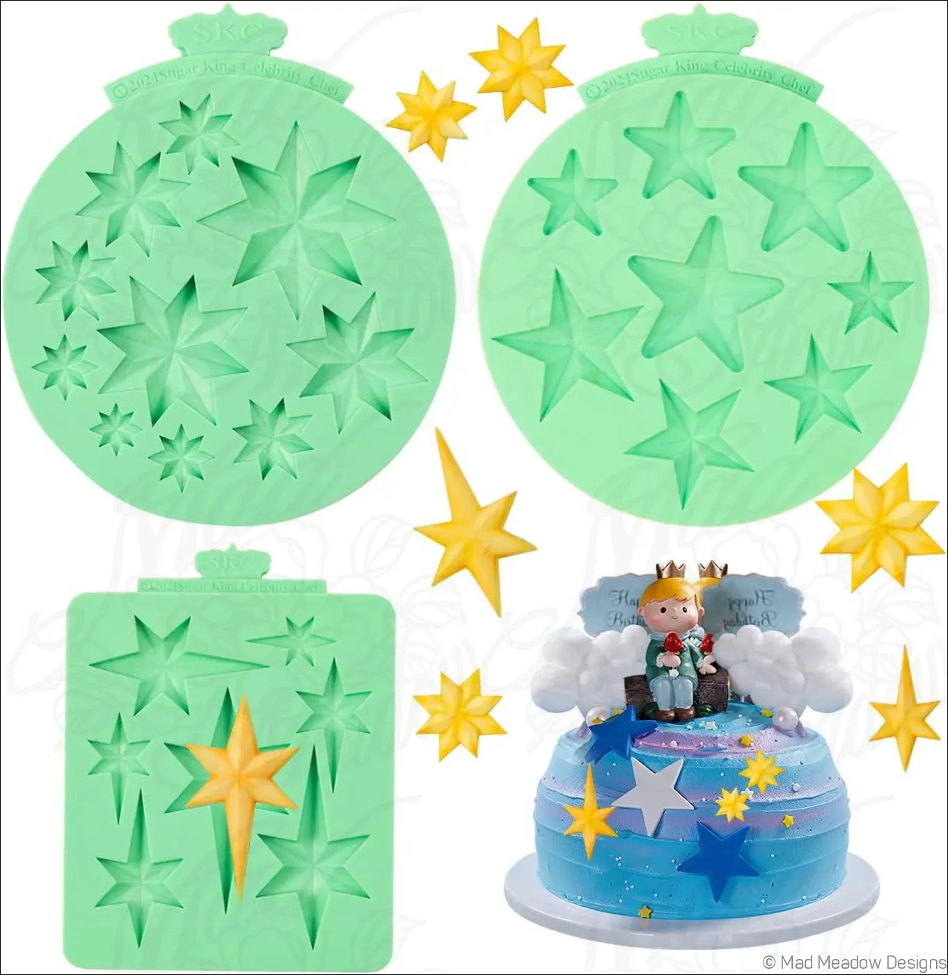 Celestial Moon Stars Silicone Molds 4 Pieces Fondant Candy Chocolate Resin