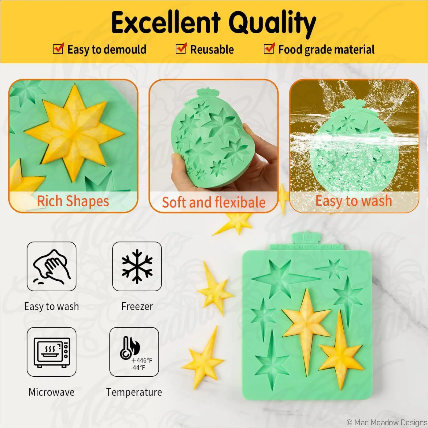 Celestial Moon Stars Silicone Molds 4 Pieces Fondant Candy Chocolate Resin