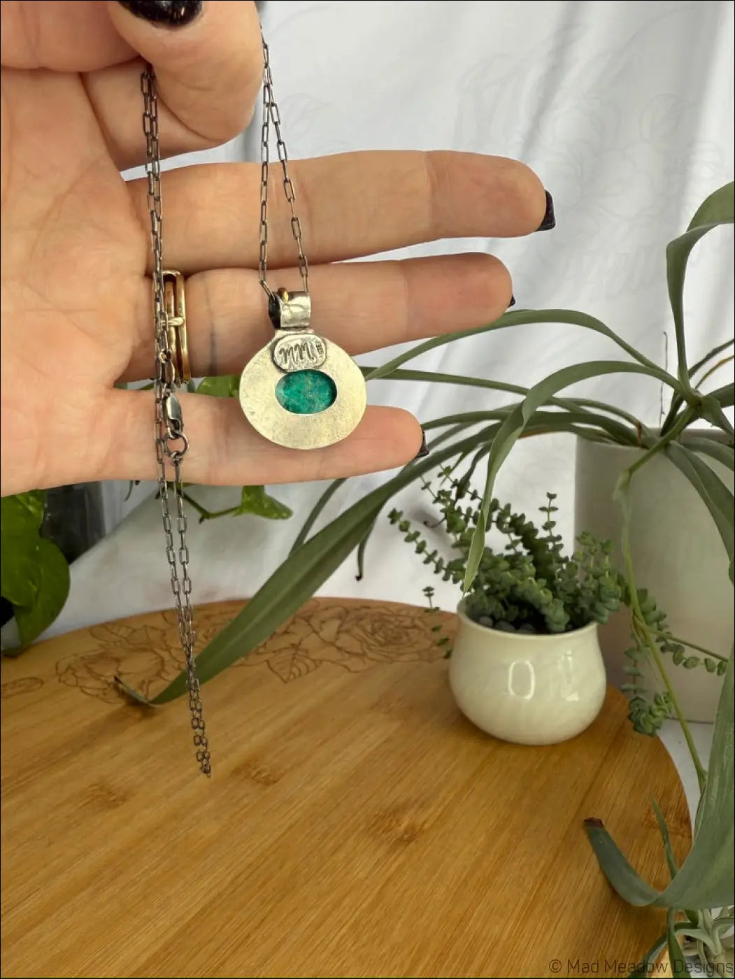 Chrysoprase Sterling Silver and Brass Snake Pendant necklace - Jewelry