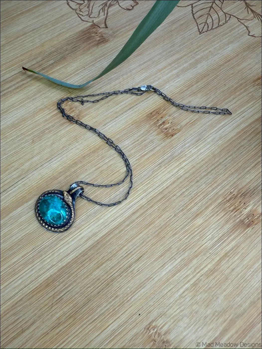 Chrysoprase Sterling Silver and Brass Snake Pendant necklace - Jewelry