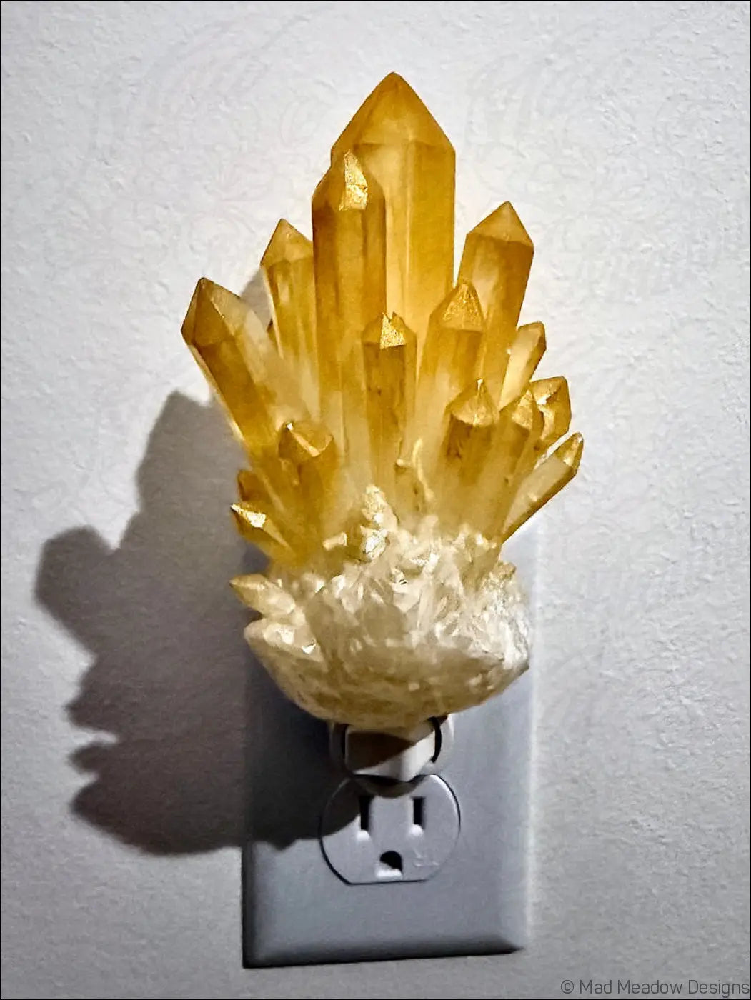 Golden Citrine Crystal 3D Printed Resin Wall Night Light - Light