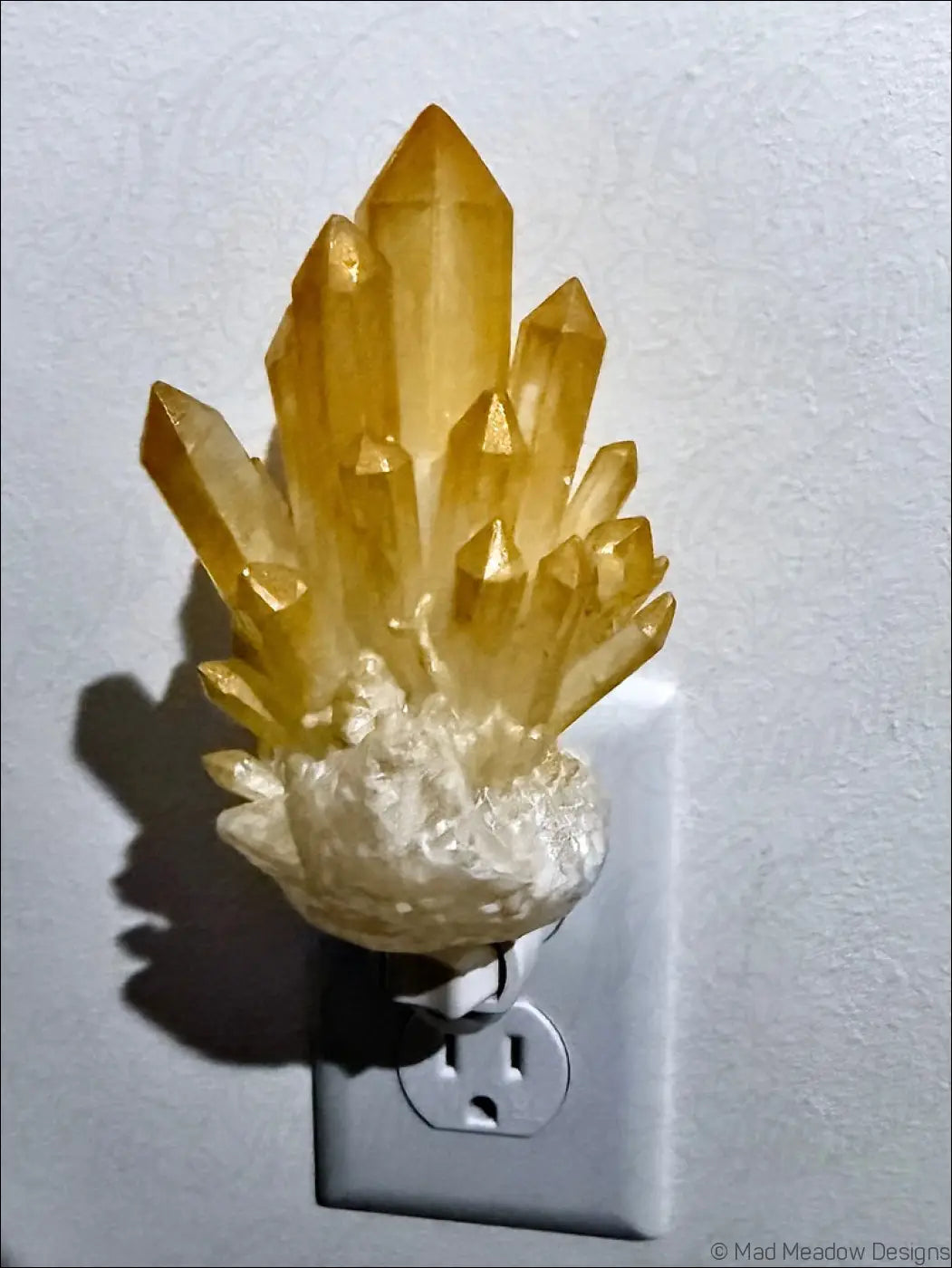 Golden Citrine Crystal 3D Printed Resin Wall Night Light - Light