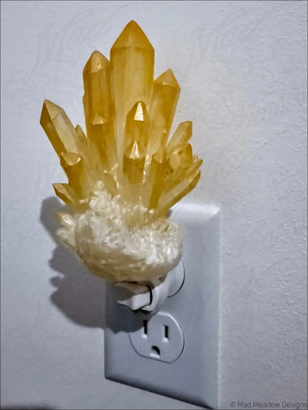 Golden Citrine Crystal 3D Printed Resin Wall Night Light - Light