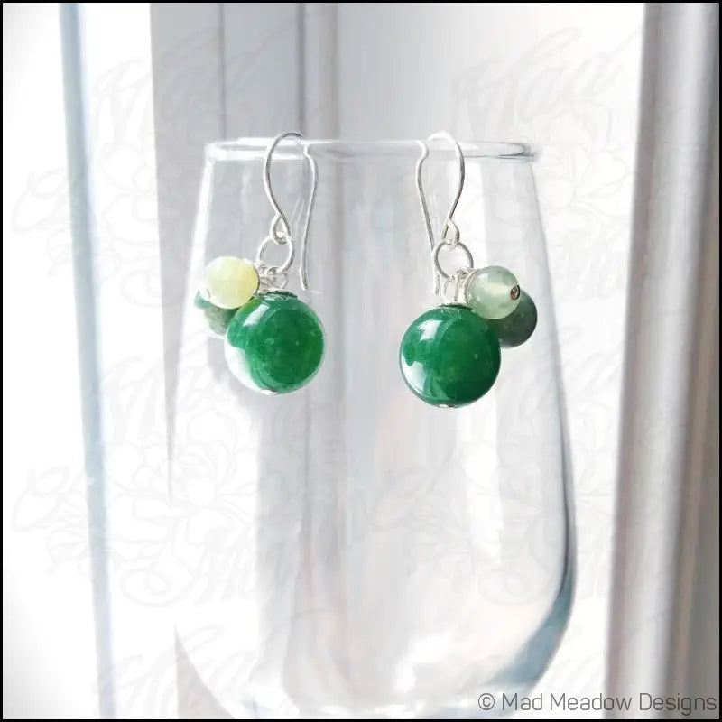 Multi-Color Jasper & Marble Gemstone Bobble Dangle Earrings - Green Aventurine - Jasper - Ambronite - Jewelry