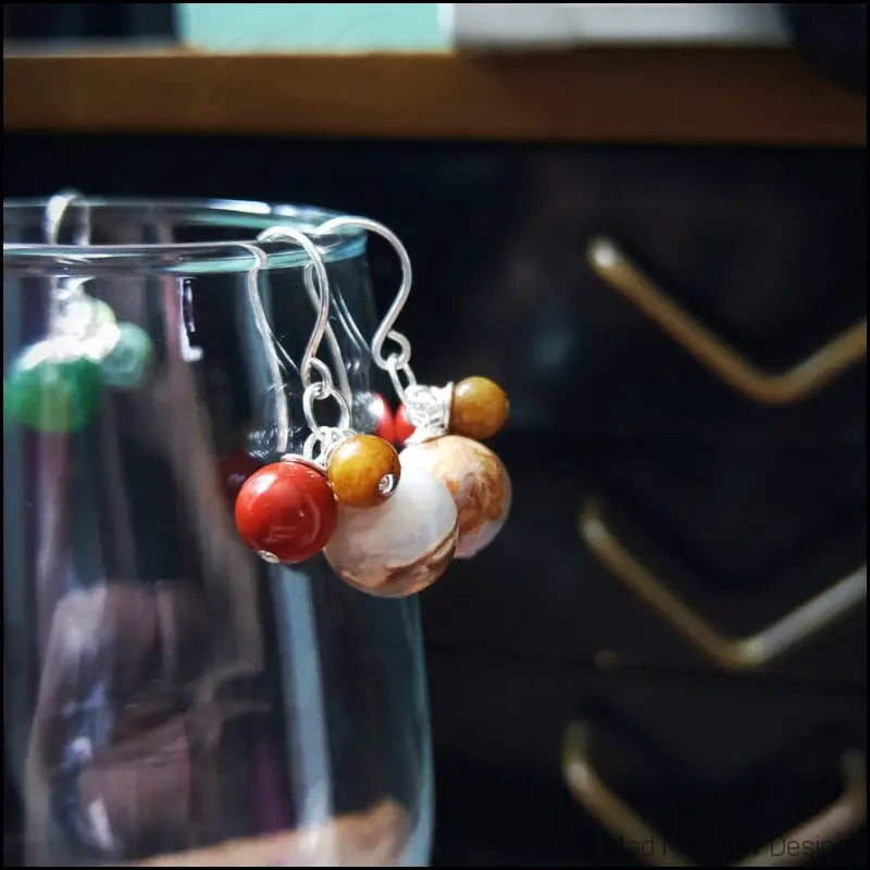 Multi-Color Jasper & Marble Gemstone Bobble Dangle Earrings - Jewelry