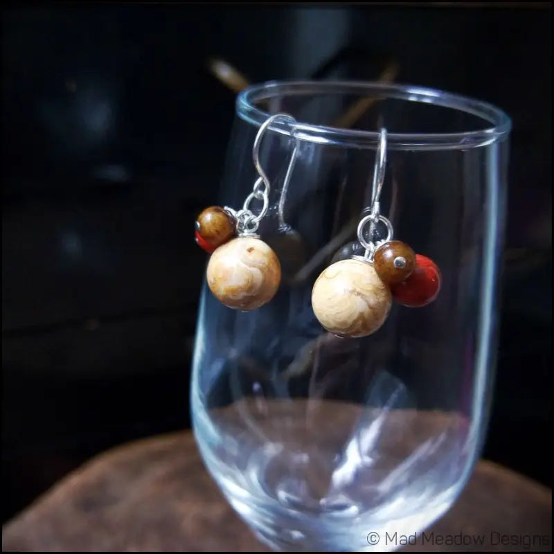 Multi-Color Jasper & Marble Gemstone Bobble Dangle Earrings - Jewelry