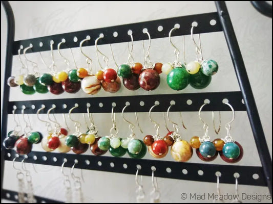 Multi-Color Jasper & Marble Gemstone Bobble Dangle Earrings - Jewelry