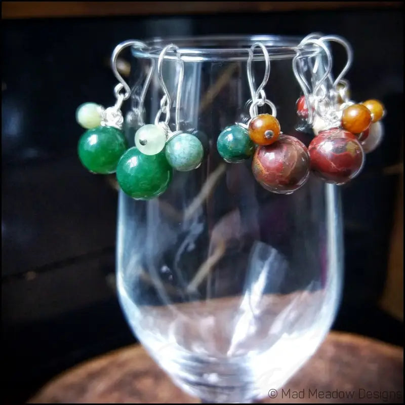 Multi-Color Jasper & Marble Gemstone Bobble Dangle Earrings - Jewelry
