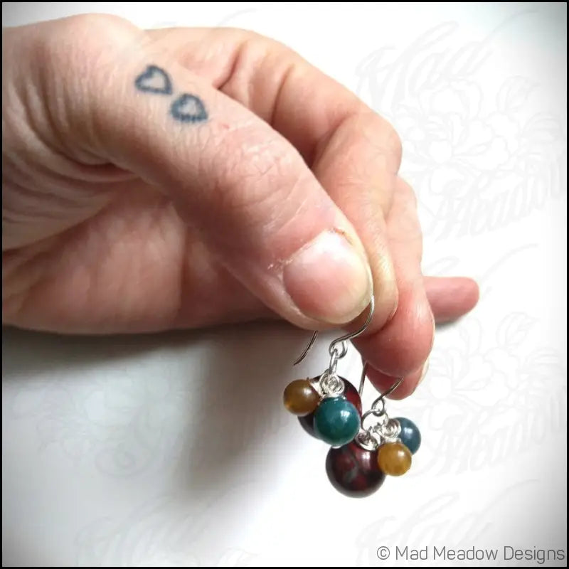 Multi-Color Jasper & Marble Gemstone Bobble Dangle Earrings - Jewelry