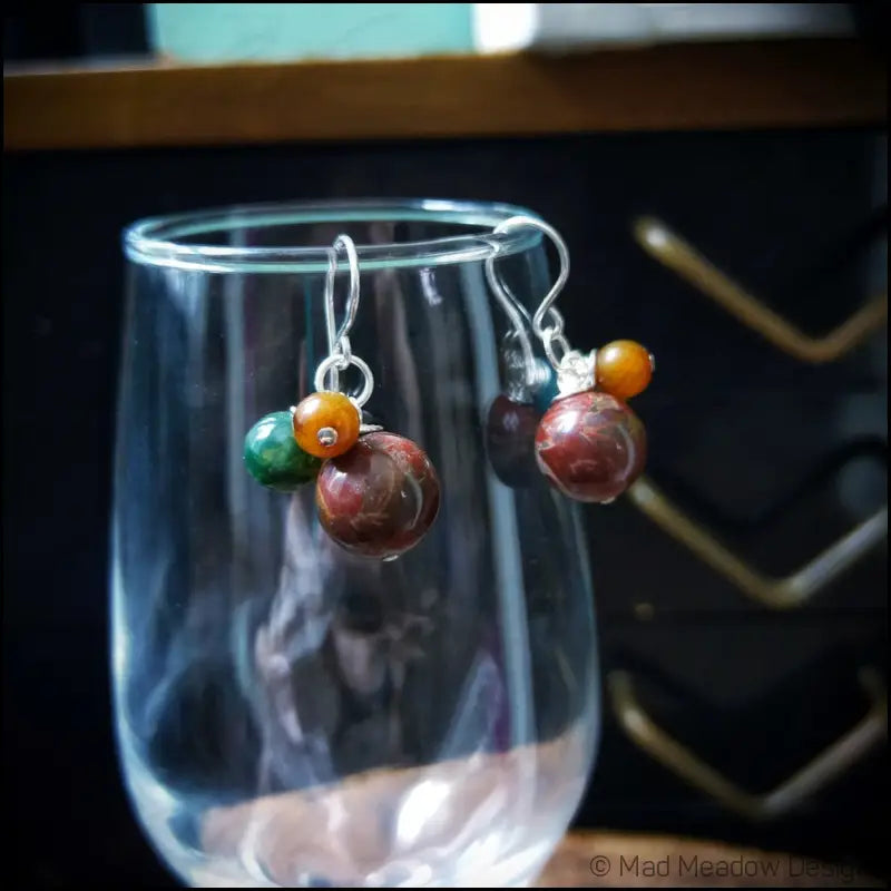 Multi-Color Jasper & Marble Gemstone Bobble Dangle Earrings - Jewelry