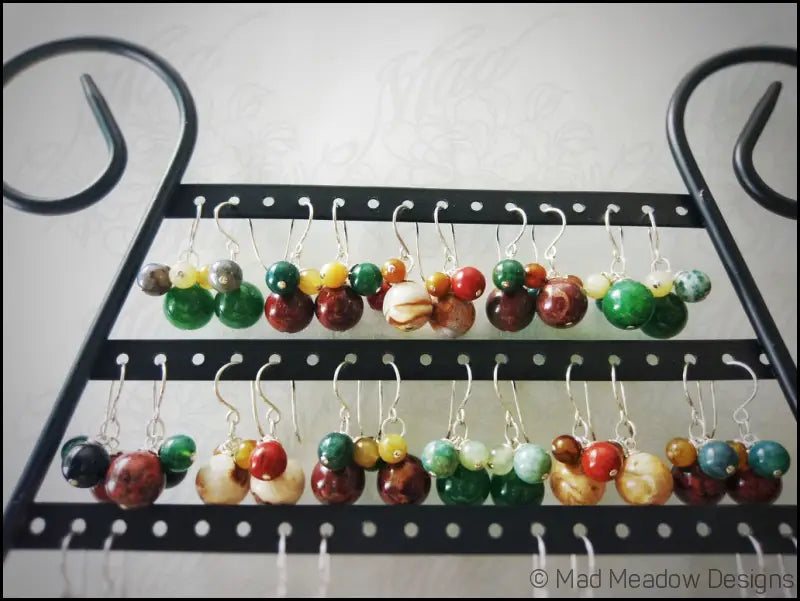 Multi-Color Jasper & Marble Gemstone Bobble Dangle Earrings - Jewelry