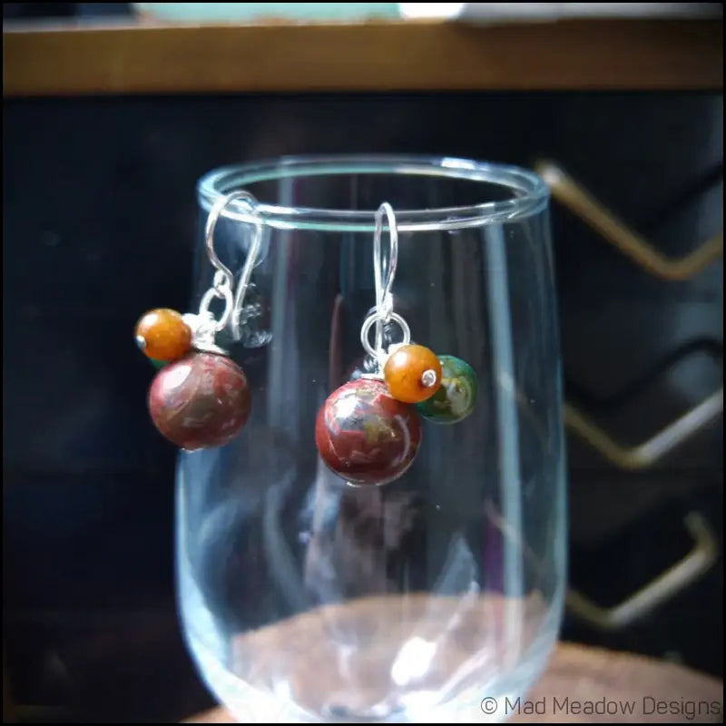 Multi-Color Jasper & Marble Gemstone Bobble Dangle Earrings - Jewelry