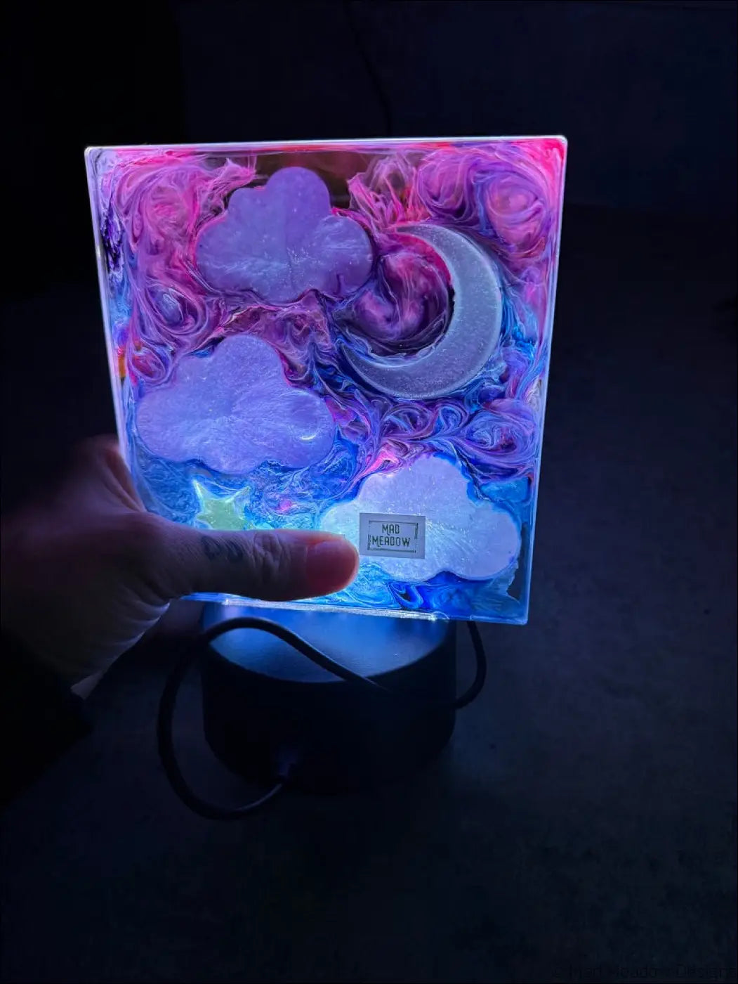 Square Resin Night Sky Nightlight with Glowing Moon and Celestial Scene - Light