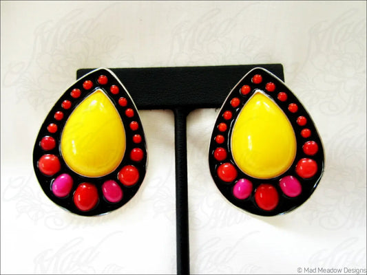 Frita Colorful Sterling Silver Vintage N.O.S. Lucite and Pigmented Resin Artisan Made Earrings - Jewelry