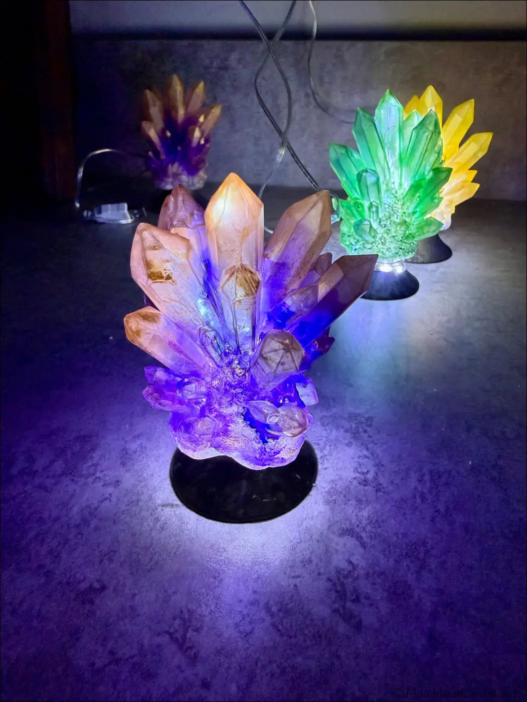 Hand-inked 3D Printed Crystal Cluster Night Light for a Mystical Sanctuary - Light