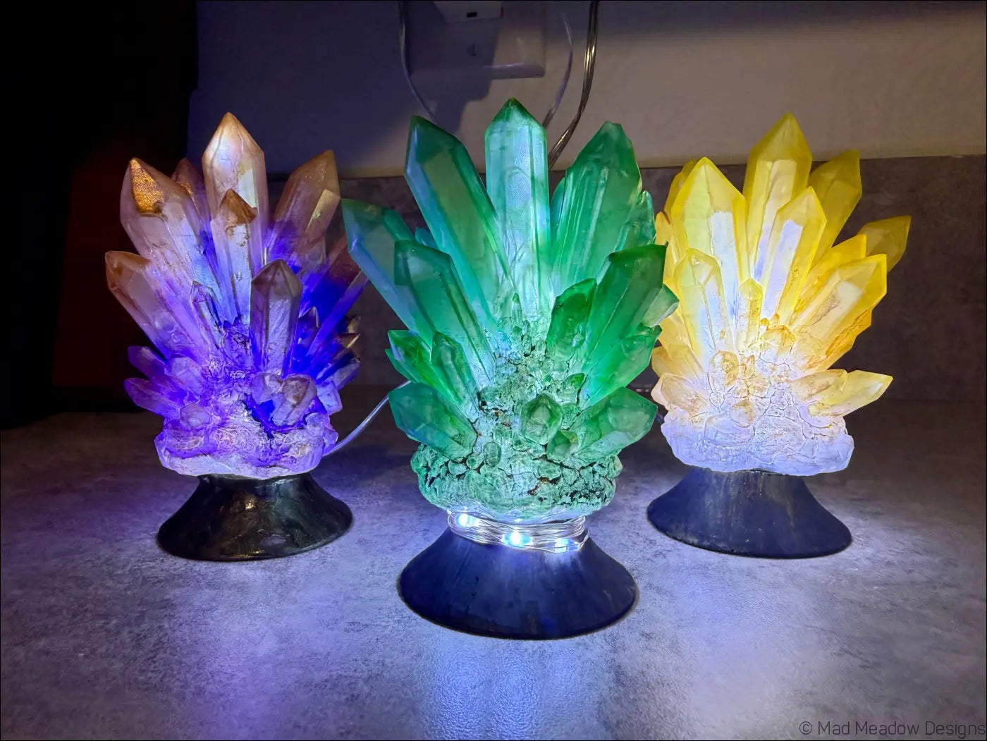 Hand-inked 3D Printed Crystal Cluster Night Light for a Mystical Sanctuary - Light