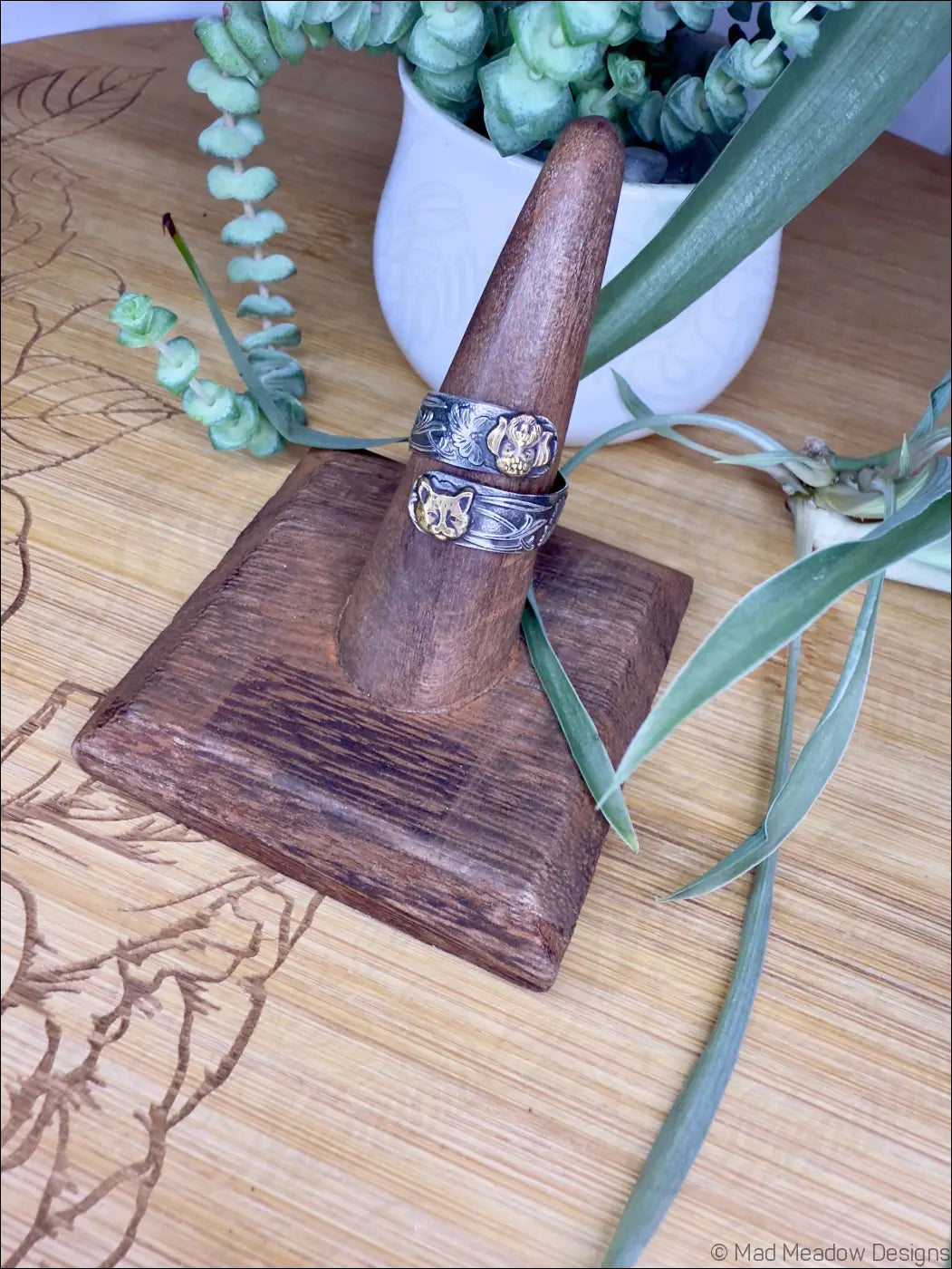Wide Sterling Silver Adjustable Wrap Ring with Brass Animal and Insect Accents - Jewelry