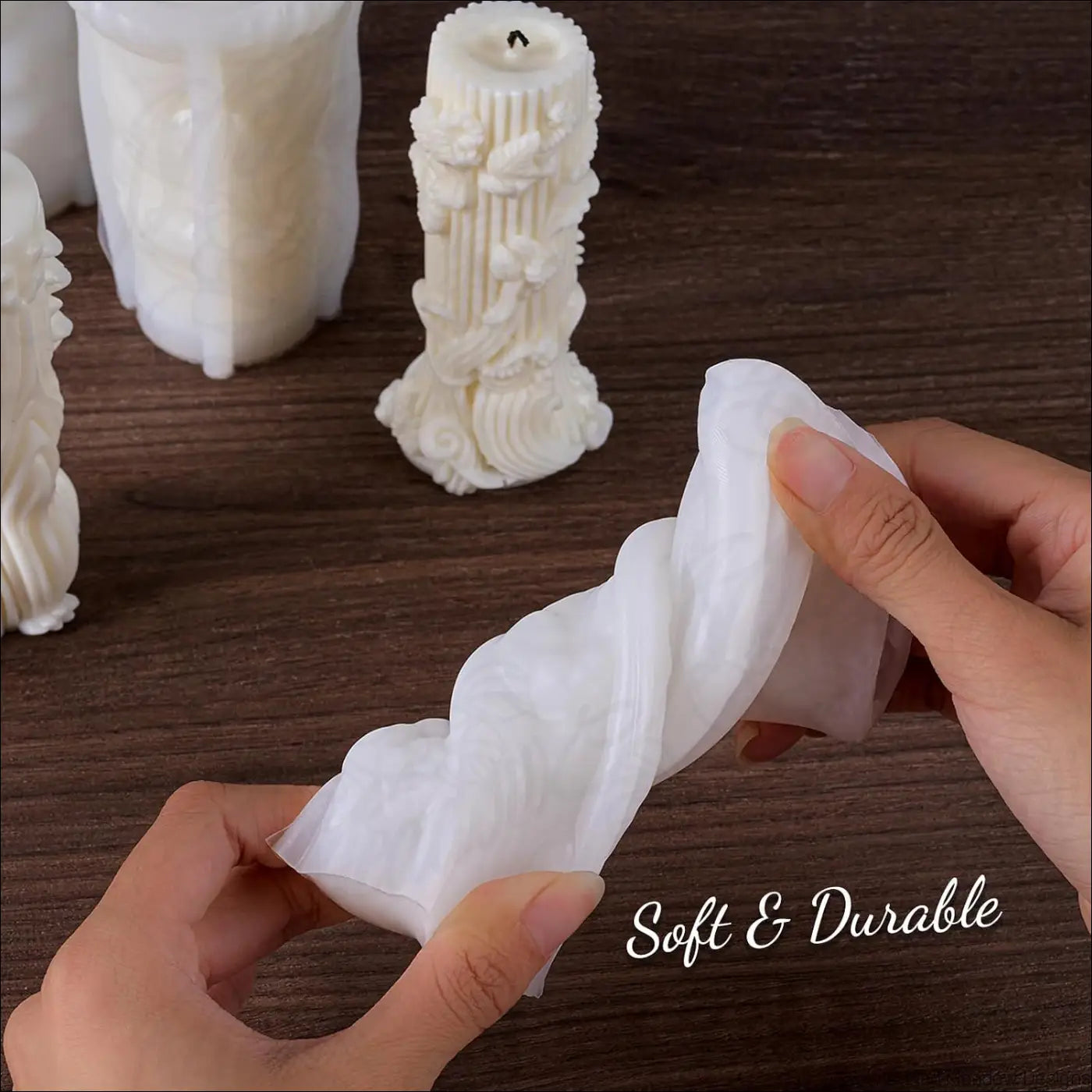 Floral Motif Candlestick Pillar Candle Silicone Resin Molds 4PCS