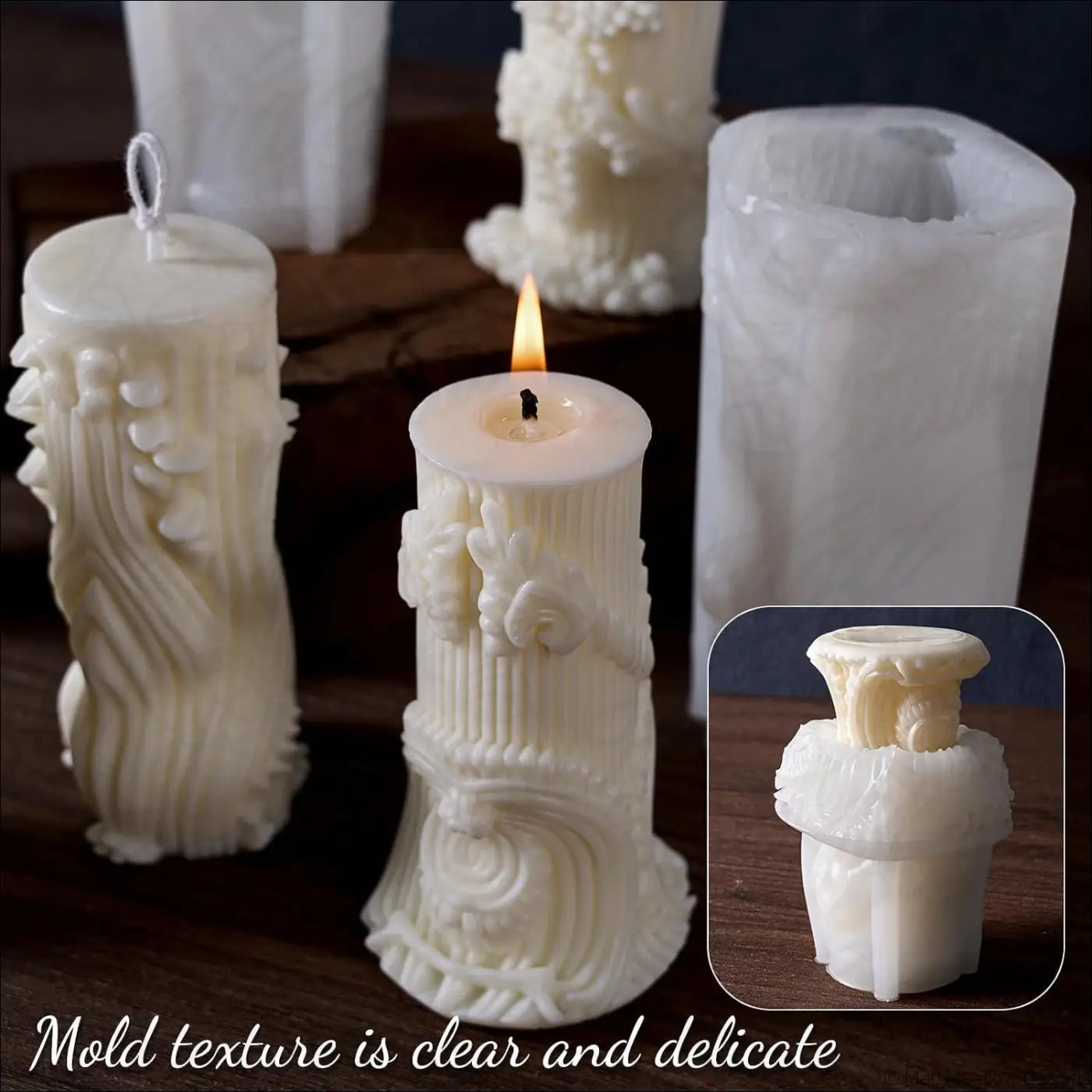 Floral Motif Candlestick Pillar Candle Silicone Resin Molds 4PCS