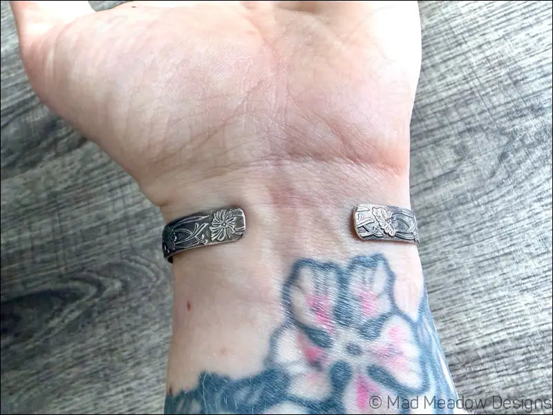 Floral Sterling Silver and Brass Snake Cuff Bracelet - Jewelry