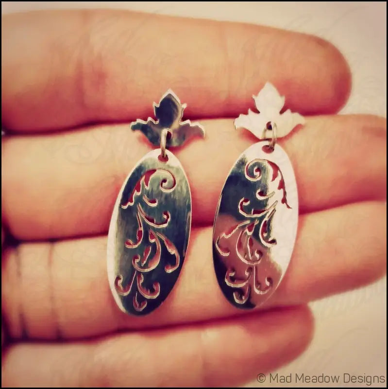 Flourish Sterling Silver Dangle Post Earrings Victorian Style Hand Cut Artisan Made Art Nouveau