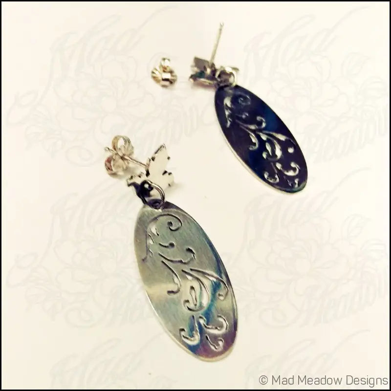 Flourish Sterling Silver Dangle Post Earrings Victorian Style Hand Cut Artisan Made Art Nouveau