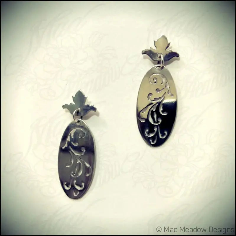 Flourish Sterling Silver Dangle Post Earrings Victorian Style Hand Cut Artisan Made Art Nouveau