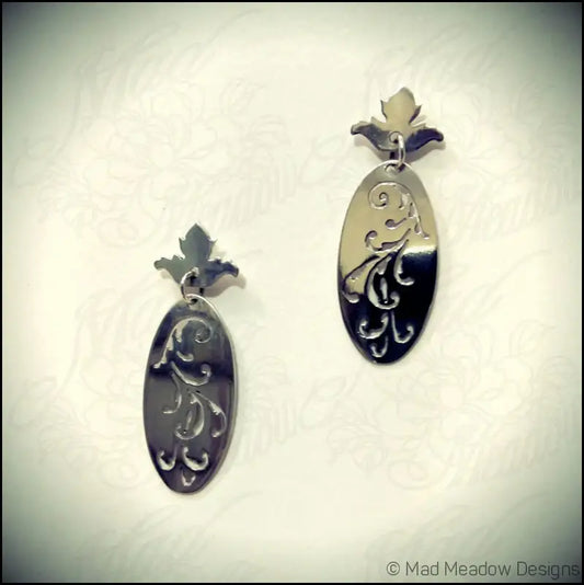 Flourish Sterling Silver Dangle Post Earrings Victorian Style Hand Cut Artisan Made Art Nouveau
