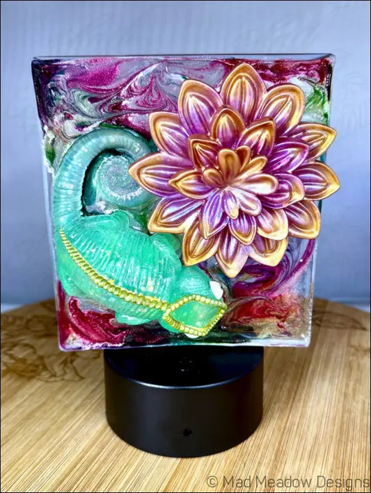 Glowing Chameleon and Vibrant Fuscia and Gold Flower RGB Color Change Night Light - Light