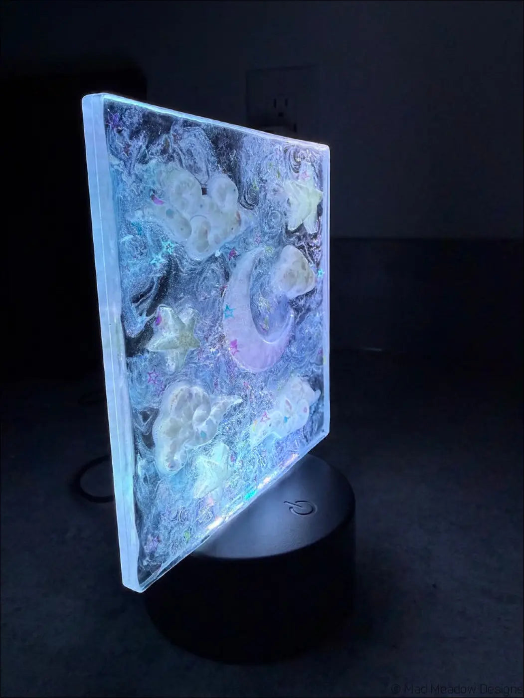 Glowing Square Night Sky Nightlight with Celestial Design and Embedded Stars - Light