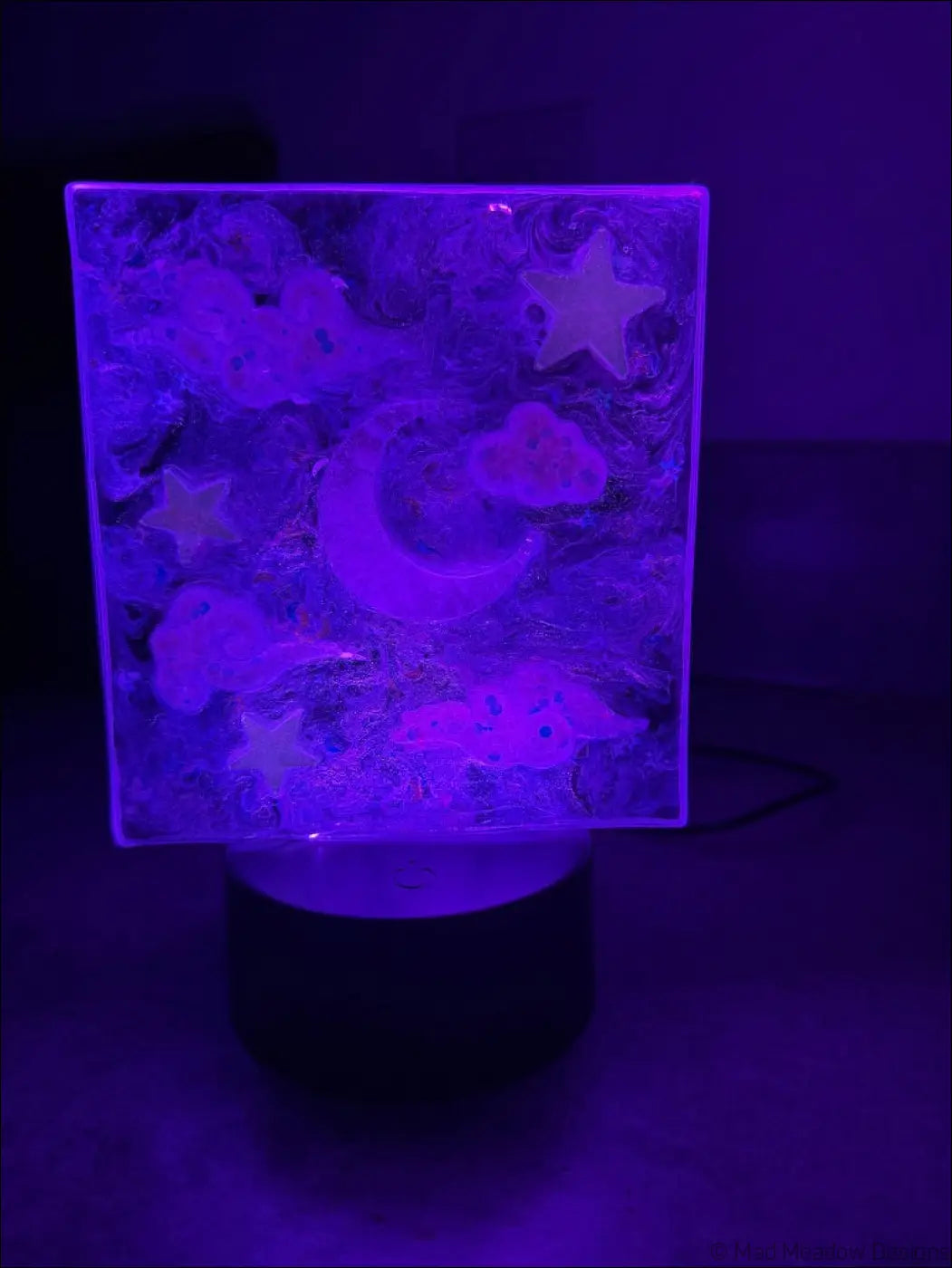 Glowing Square Night Sky Nightlight with Celestial Design and Embedded Stars - Light
