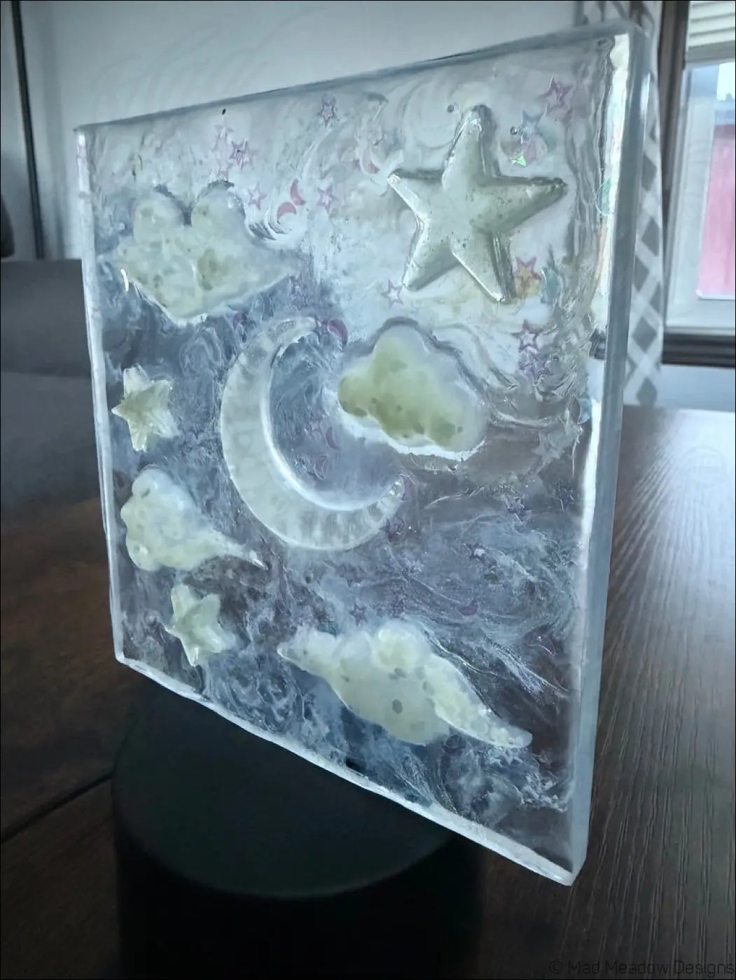 Glowing Square Night Sky Nightlight with Celestial Design and Embedded Stars - Light