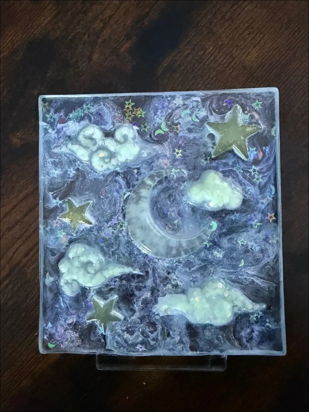 Glowing Square Night Sky Nightlight with Celestial Design and Embedded Stars - Light