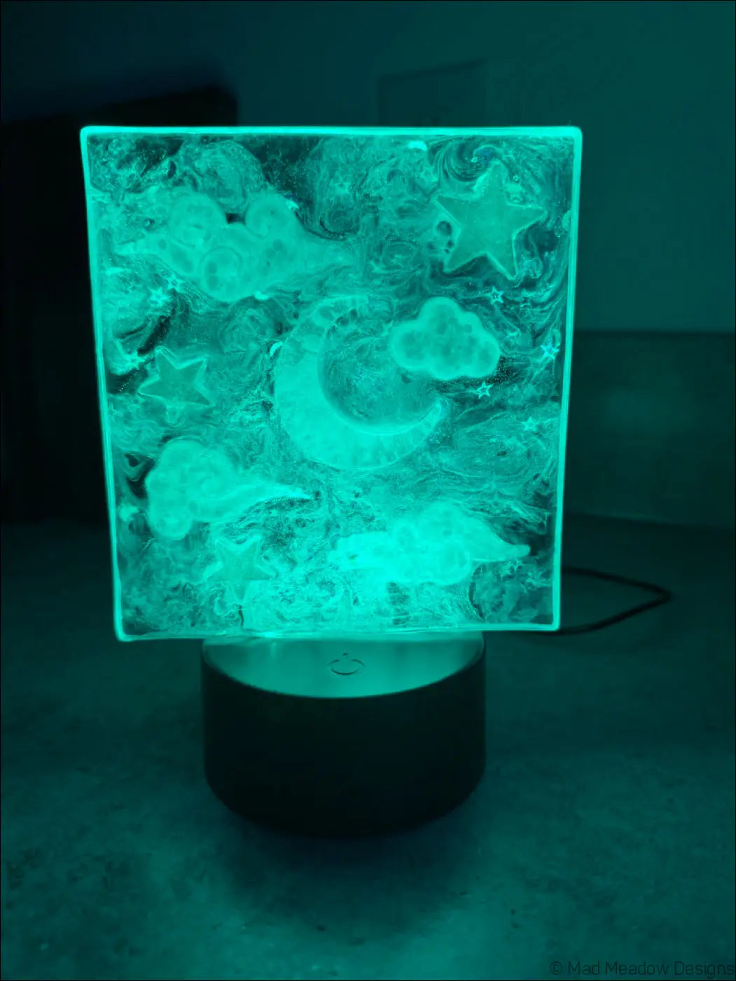 Glowing Square Night Sky Nightlight with Celestial Design and Embedded Stars - Light