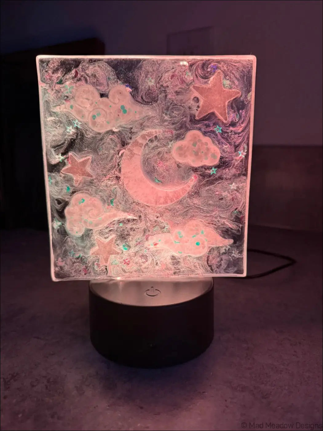 Glowing Square Night Sky Nightlight with Celestial Design and Embedded Stars - Light