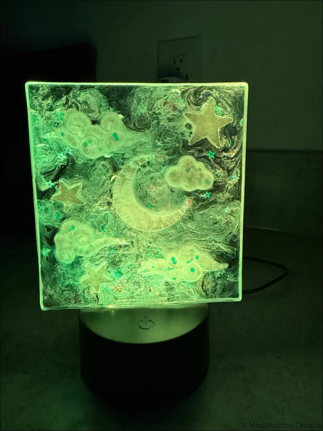 Glowing Square Night Sky Nightlight with Celestial Design and Embedded Stars - Light